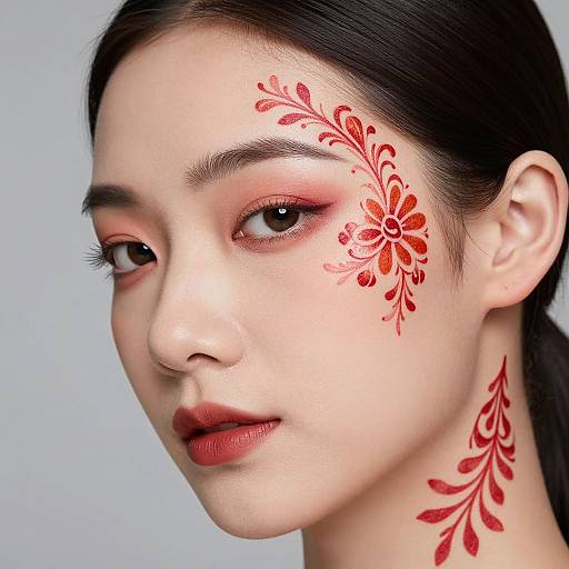 Woman with Vibrant Red Floral Tattoos