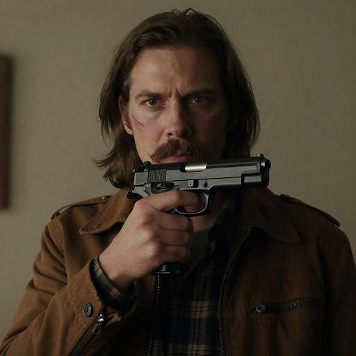 Man Holding Handgun with Serious Expression