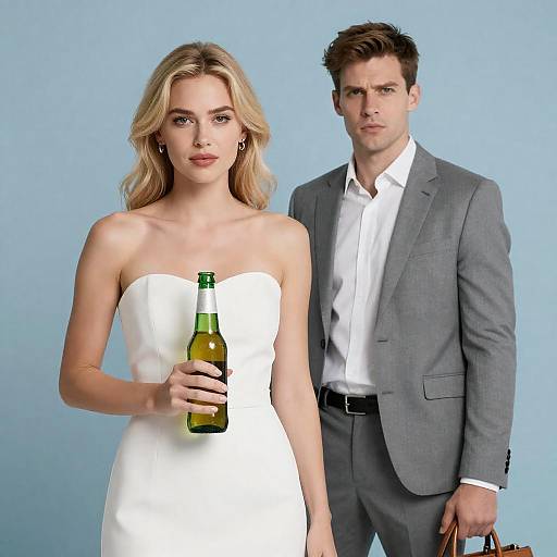 Blonde Woman and Man in Grey Suit