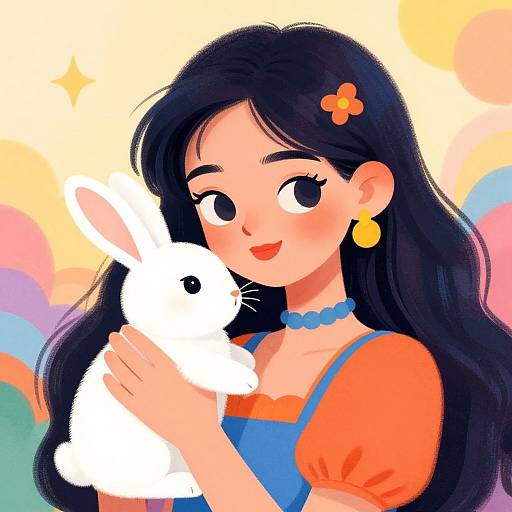 Whimsical Woman with White Rabbit