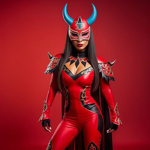Fierce Masked Woman in Colorful Costume