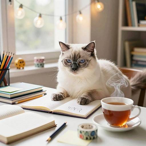 Ragdoll Cat Studying in Cozy Sunroom