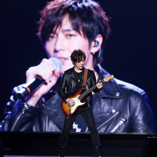 Spotlight Guitarist with Giant Face Projection