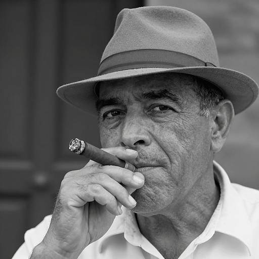 Middle-aged man smoking cigar in fedora hat