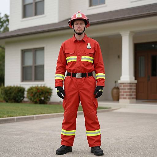 Firefighter in Red Uniform