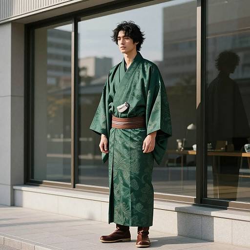 Serene Man in Traditional Kimono