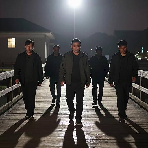 Mysterious Night Walk on Wooden Bridge