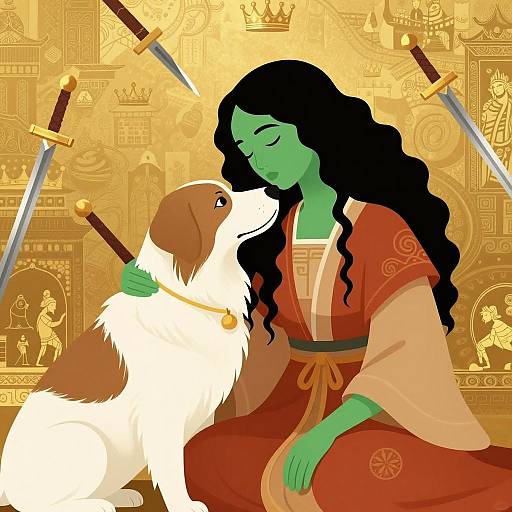 Serene Woman with Dog in Golden Scene