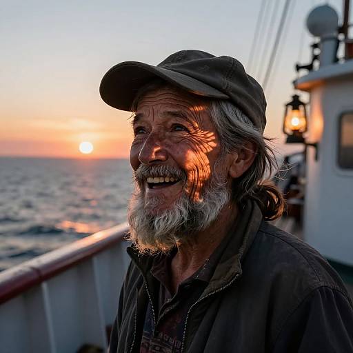 Sunset Portrait of Weathered Seafarer