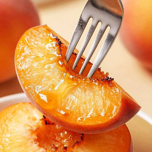 Caramelized Peach Slice on Fork