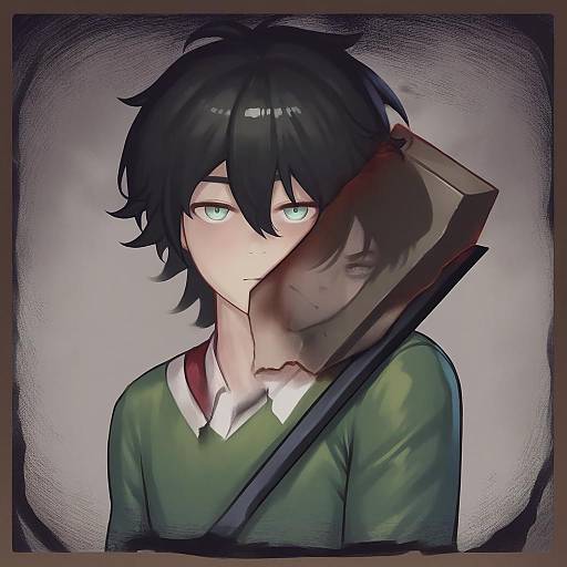 Illustration of Andrew graves, the coffin of andy and leyley in the style of Mana (remana)