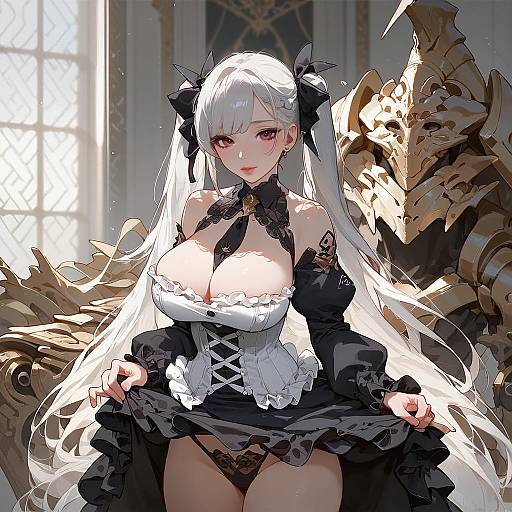 Expressionless Grey Twintails in Frilled Dress