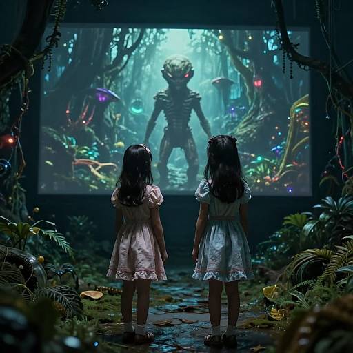 Tween Girls Exploring Alien Jungle