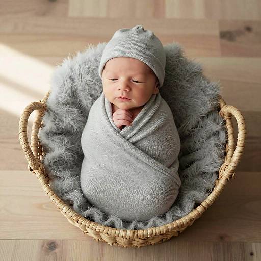 Newborn Boy in Soft Gray Blanket
