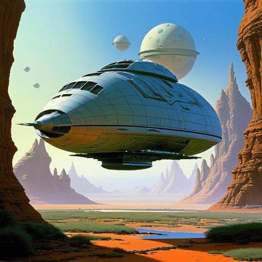 Futuristic Organic Dropship Lander in Desert Canyon