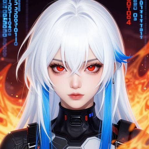 Cyberpunk Woman with Flame Background