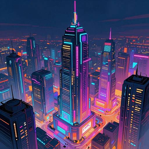 Futuristic Cyberpunk Neon Cityscape