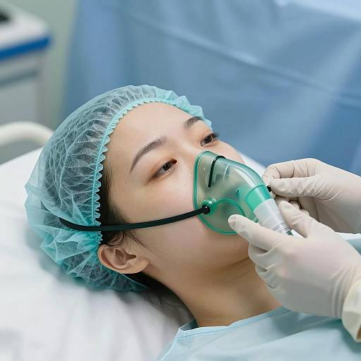 Bald Woman in Hospital with Oxygen Mask