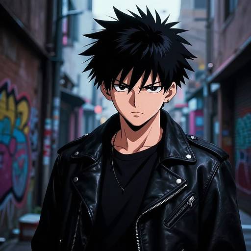 Rebellious Anime Boy in Urban Alley