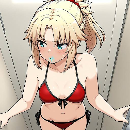 Illustration of Mordred (swimsuit rider) (first ascension) (fate), fate (series) in the style of Hamu koutarou