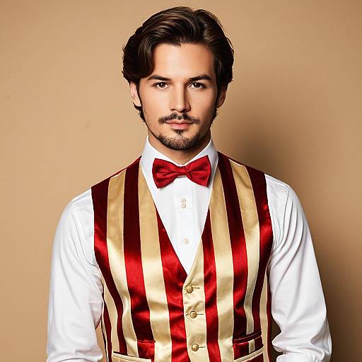 Young Man in Striped Satin Vest and Red Bowtie