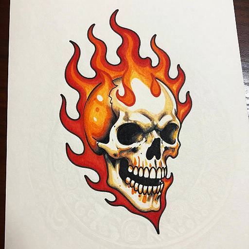 Vibrant Flaming Skull Tattoo Design