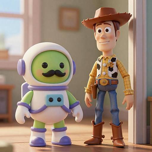 Animated Toy Duo in Sunlit Room