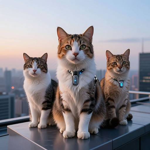 Ultra-Realistic Cybernetic Cats at Dusk