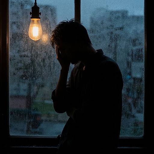 Melancholic Man by Rainy Window