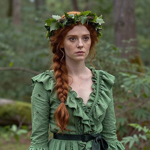 Redheaded Woman in Green Forest Costume