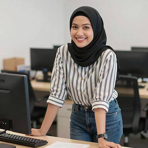 Smiling Asian Woman in Office