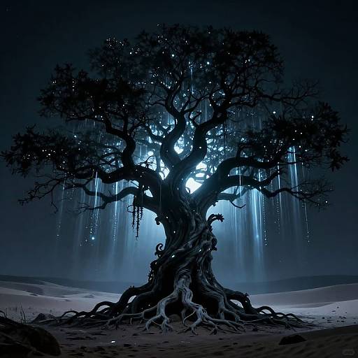 Bioluminescent Cyberpunk Desert Tree
