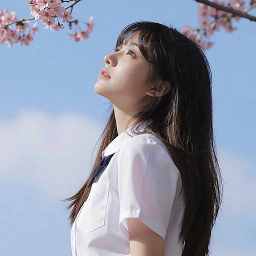Cinematic Schoolgirl in Floral Outdoors