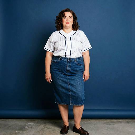 Curvy Middle-Aged Woman in Baseball Jersey