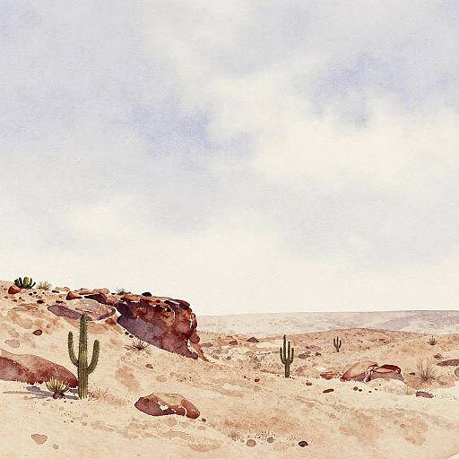 Minimalist Watercolor Rocky Desert Landscape