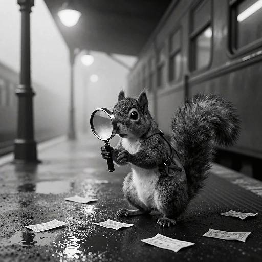 Noir Squirrel Detective on Foggy Platform