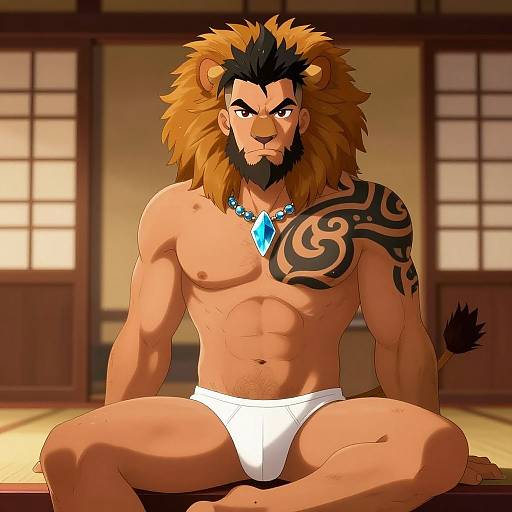 Muscular Lion-Eared Anime Character