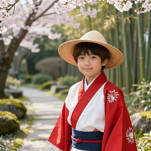 Serene Asian Boy in Traditional Kimono