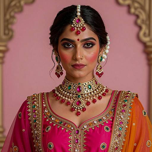 Indian Woman in Traditional Attire with Ornate Jewelry
