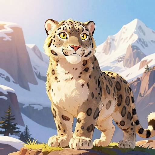 Majestic Snow Leopard Cartoon Illustration