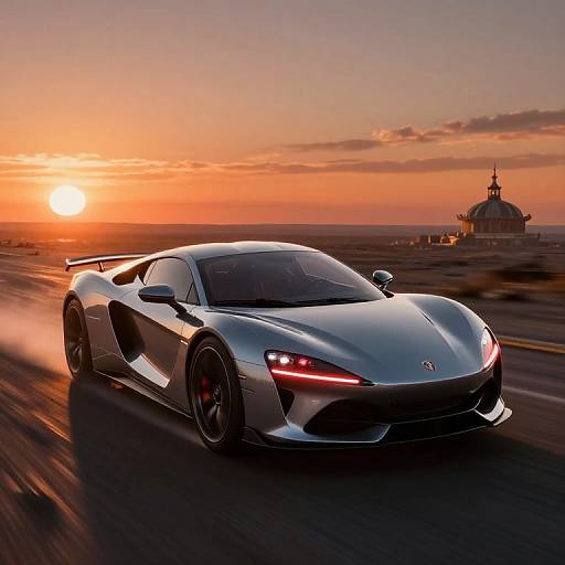 Sleek Silver Car Zooming Through Space