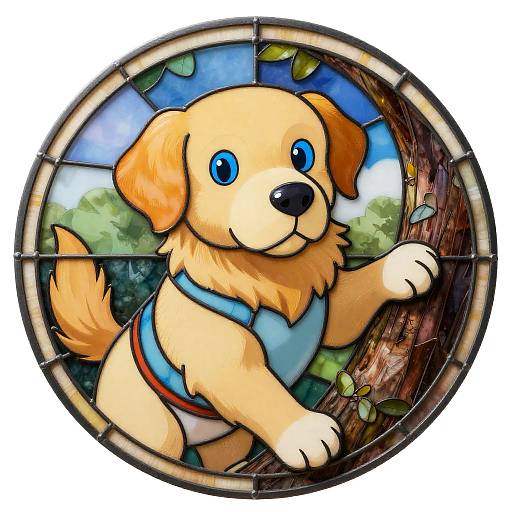 Stained-Glass Golden Retriever in Sporty Attire