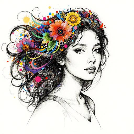 Surreal Woman Portrait with Flowers