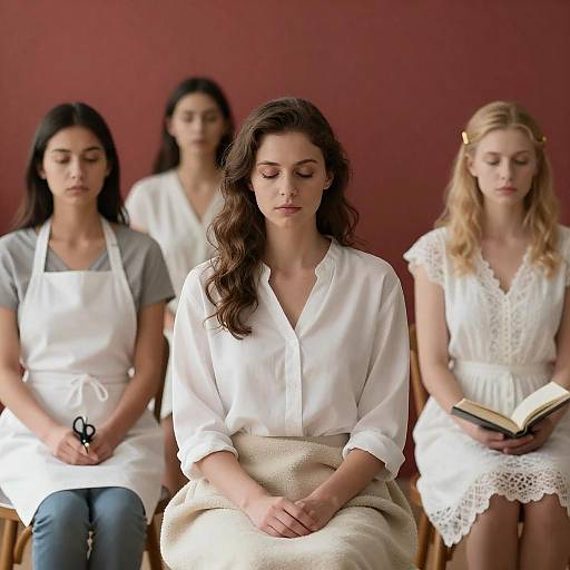 Four Women in a Red Room Scene