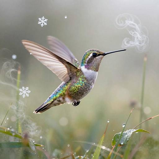 Ethereal Crystal Hummingbird in Mist