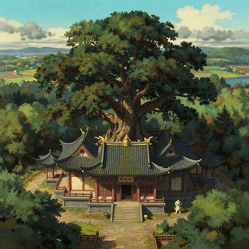 Ghibli-Inspired Majestic Ancient Tree Temple