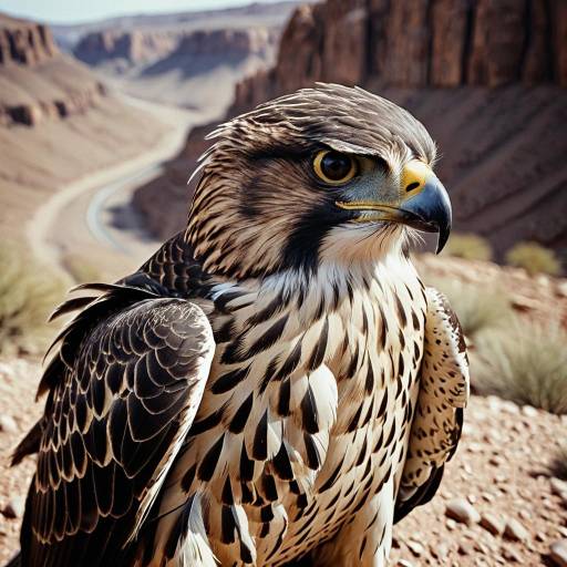 Close-up of Fierce Falcon in Desert Canyon