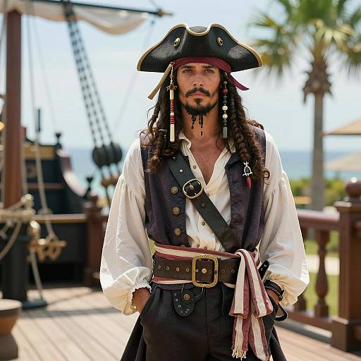 Handsome Male Pirate in Costume on Deck