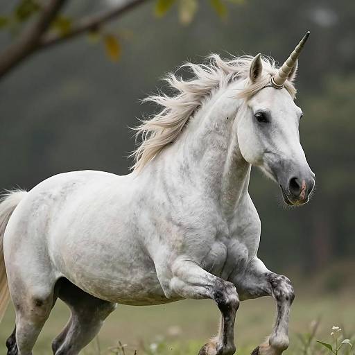 Majestic Galloping Unicorn Amidst Trees
