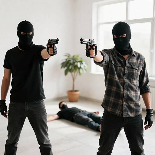 Intense Standoff of Masked Intruders